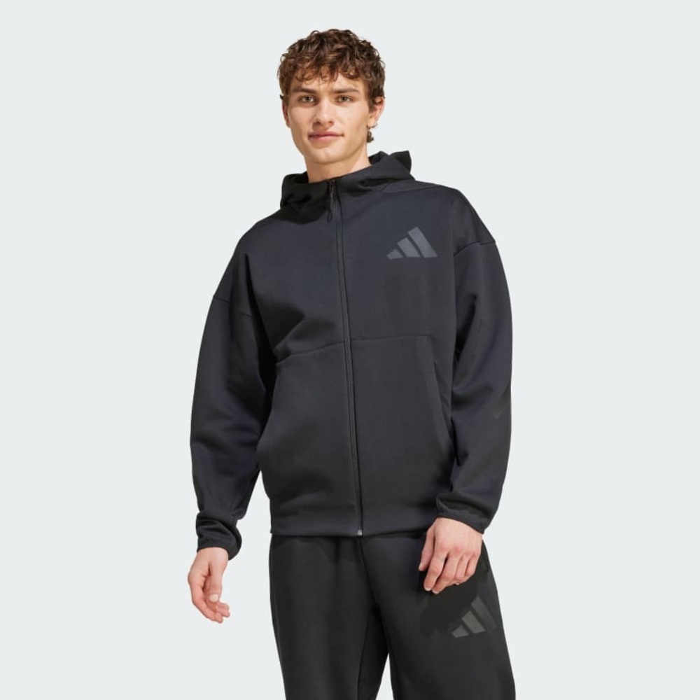 adidas Black Hooded Zip-Up Performance Jacket